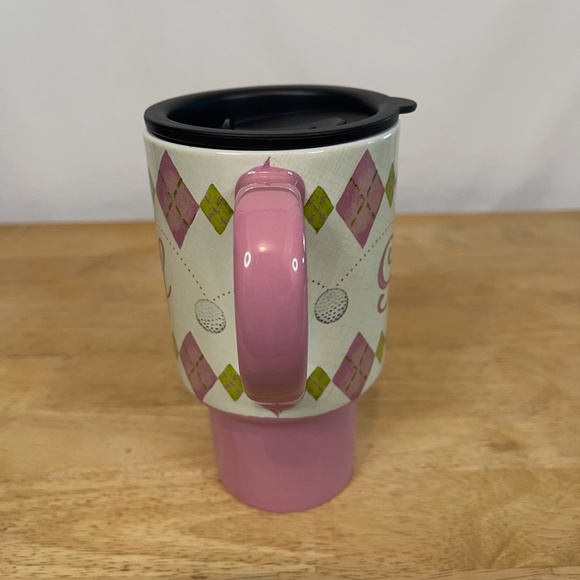 Lang Golf On The Go Ceramic Pink Argyle Coffee Mug - Picture 4 of 13